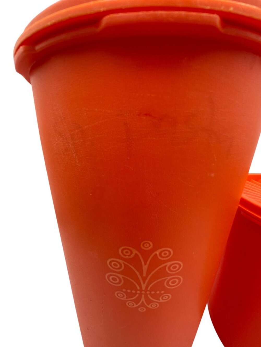 Vintage Tupperware Orange Canisters Lids Set Of 3 Nesting Floral Design Kitchen - Picture 8 of 9